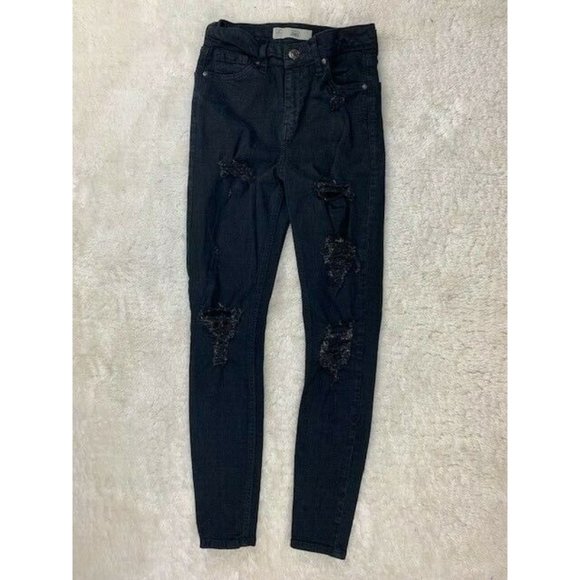 TopShop Moto Size 25x30 Womens Jeans Black Skinny Rip Torn Distressed Mi… - Picture 1 of 4